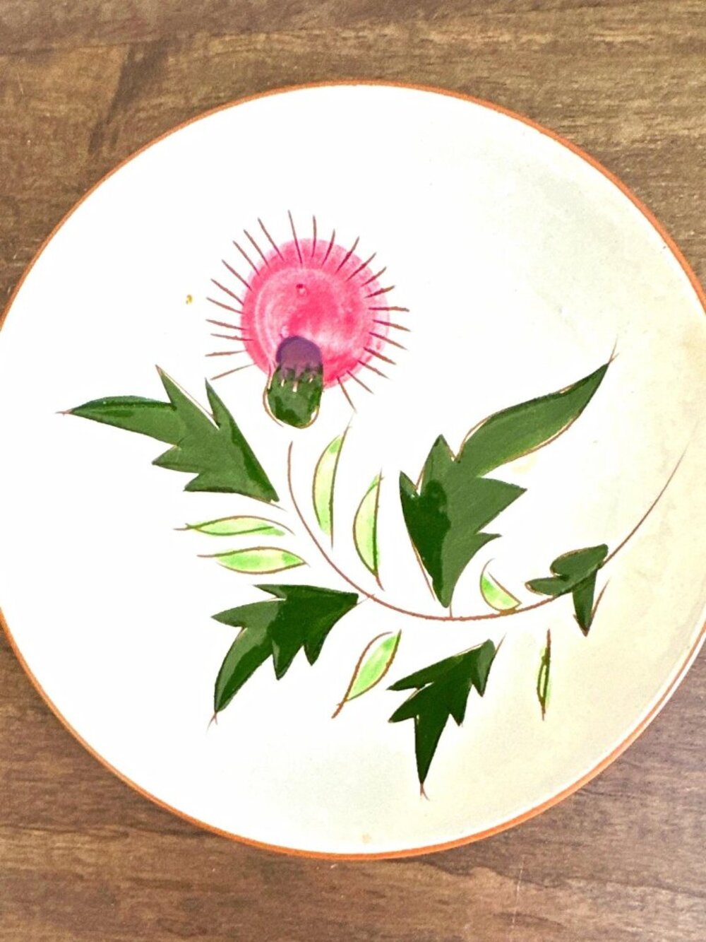 Stangl Thistle 6" Round Pottery Plate White Pink Green